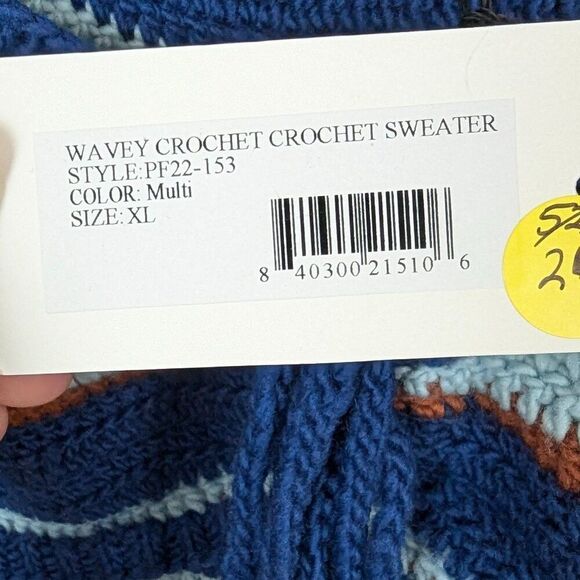 Sea New York | Wavey Striped Crochet Cropped Sweater Size Extra Large - Picture 6 of 7